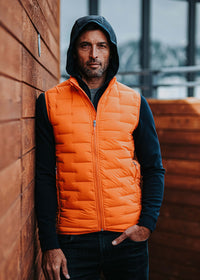 Lofoten Seamless Down Vest - background::white,variant::Swims Orange