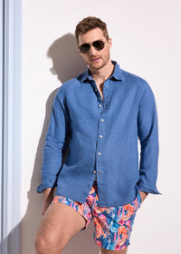 Amalfi Linen Shirt - background::white,variant::Tidal Blue