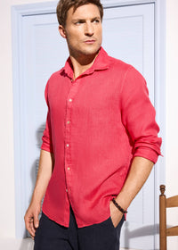 Amalfi Linen Shirt - background::white,variant::Bougainvillea